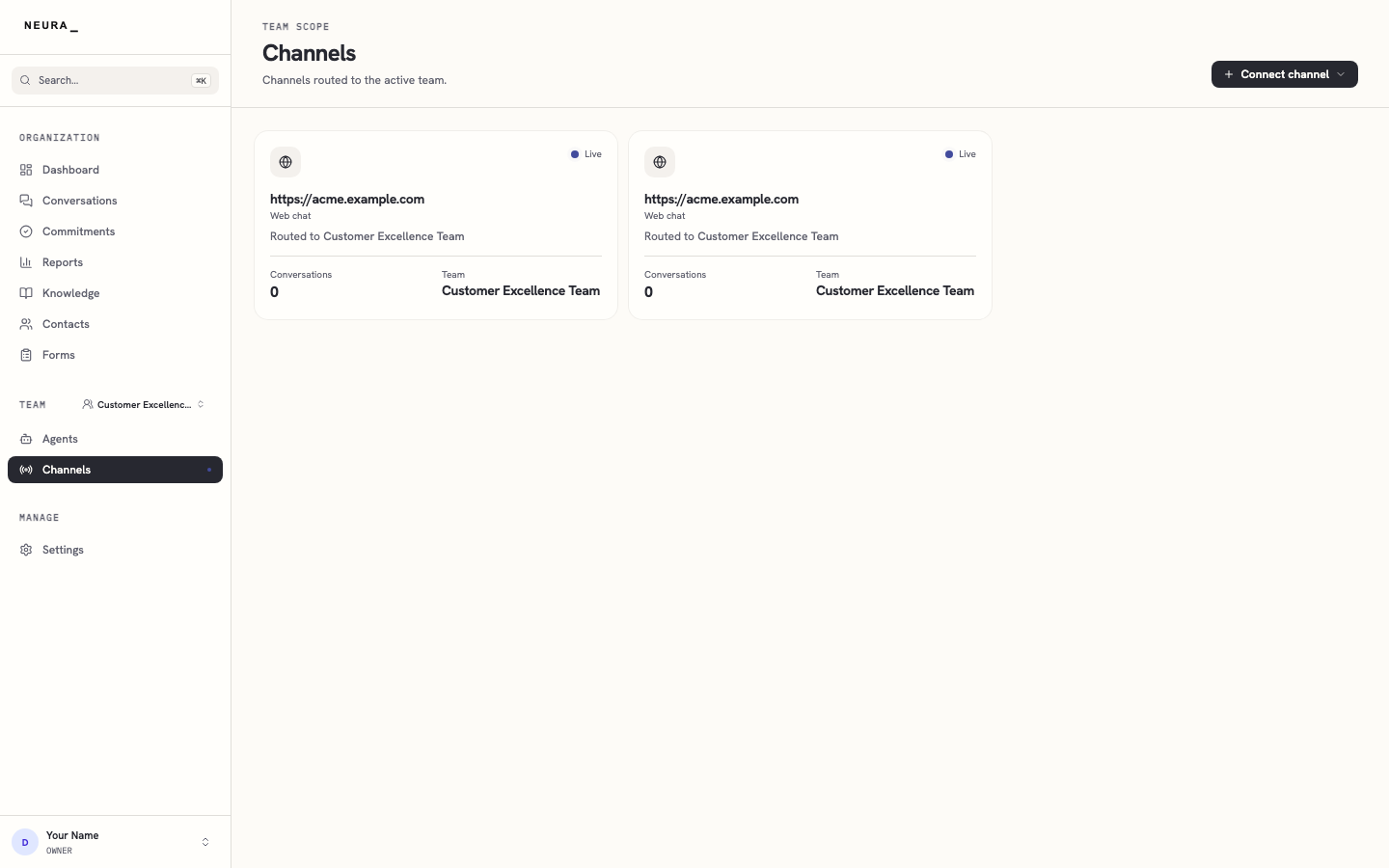 Step 1 — Channels page