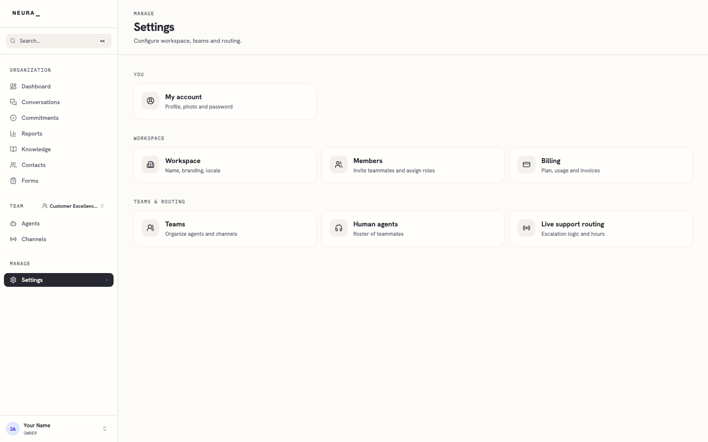 Step 2 — Review the settings sections grouped by area.