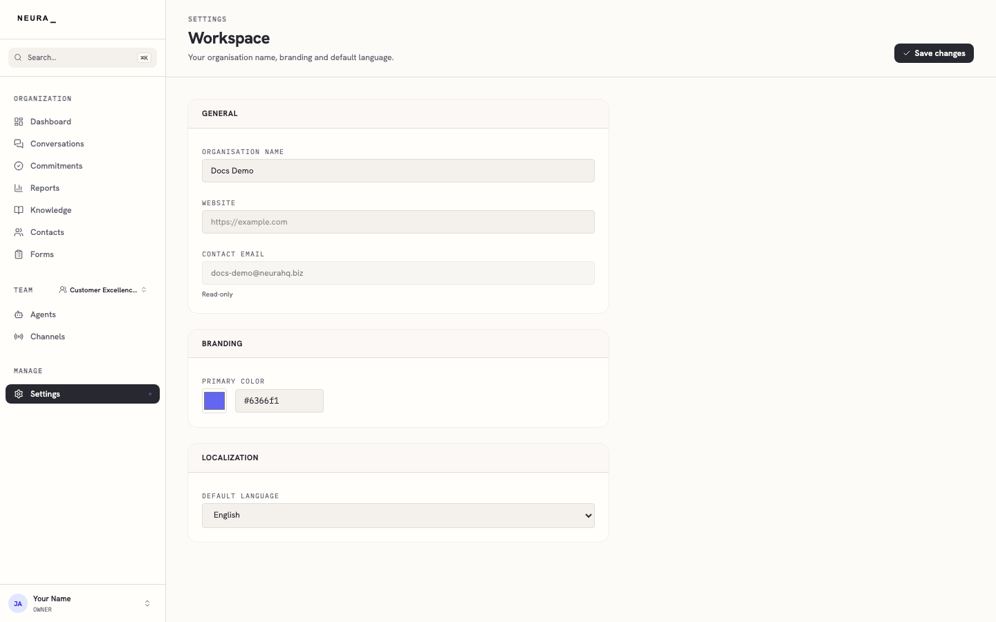 Step 2 — Review your workspace settings.